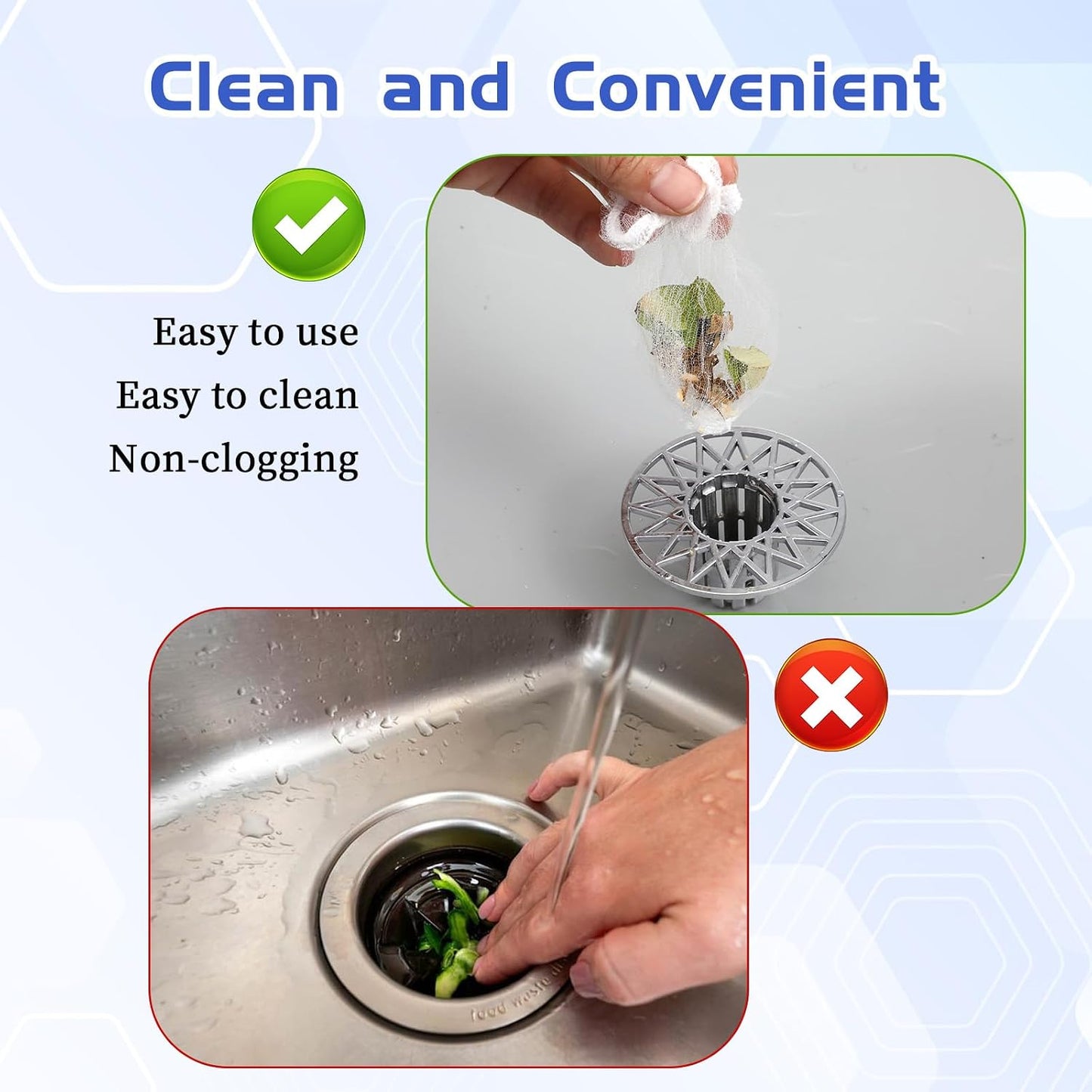300 PCS Kitchen Disposable Strainer Sink Net Mesh Filter Bag Fits Sink Drain Strainer Scalability Elastic Anti-Clogging Bag for Collecting Kitchen Food Waste Leftover Garbage