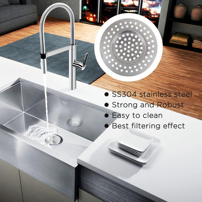 2pcs Kitchen Bathroom Sink Strainer, Stainless Steel Drain Filter, Bath Drain Protector, Shower Drain Cover Hair Trap Catcher Stopper Plug, 2.95 Inch/7.5cm Outer Diameter