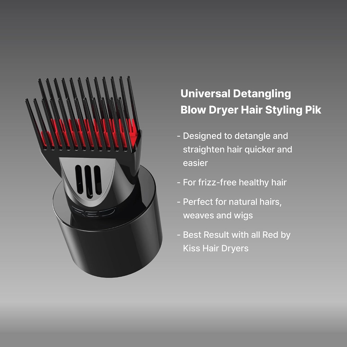 Red by Kiss Universal Detangling Blow Dryer Hair Styling Pik – Double Layer Pik Attachment for Smooth, Frizz-Free Hair – Compatible with All Hair Dryers, Wigs, Weaves &amp; Natural Hair