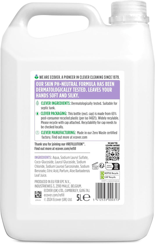 Ecover Hand Wash, Hand Soap Refill, Lavender and Aloe Vera, Dermatologically Tested, For Sensitive Skin 5L