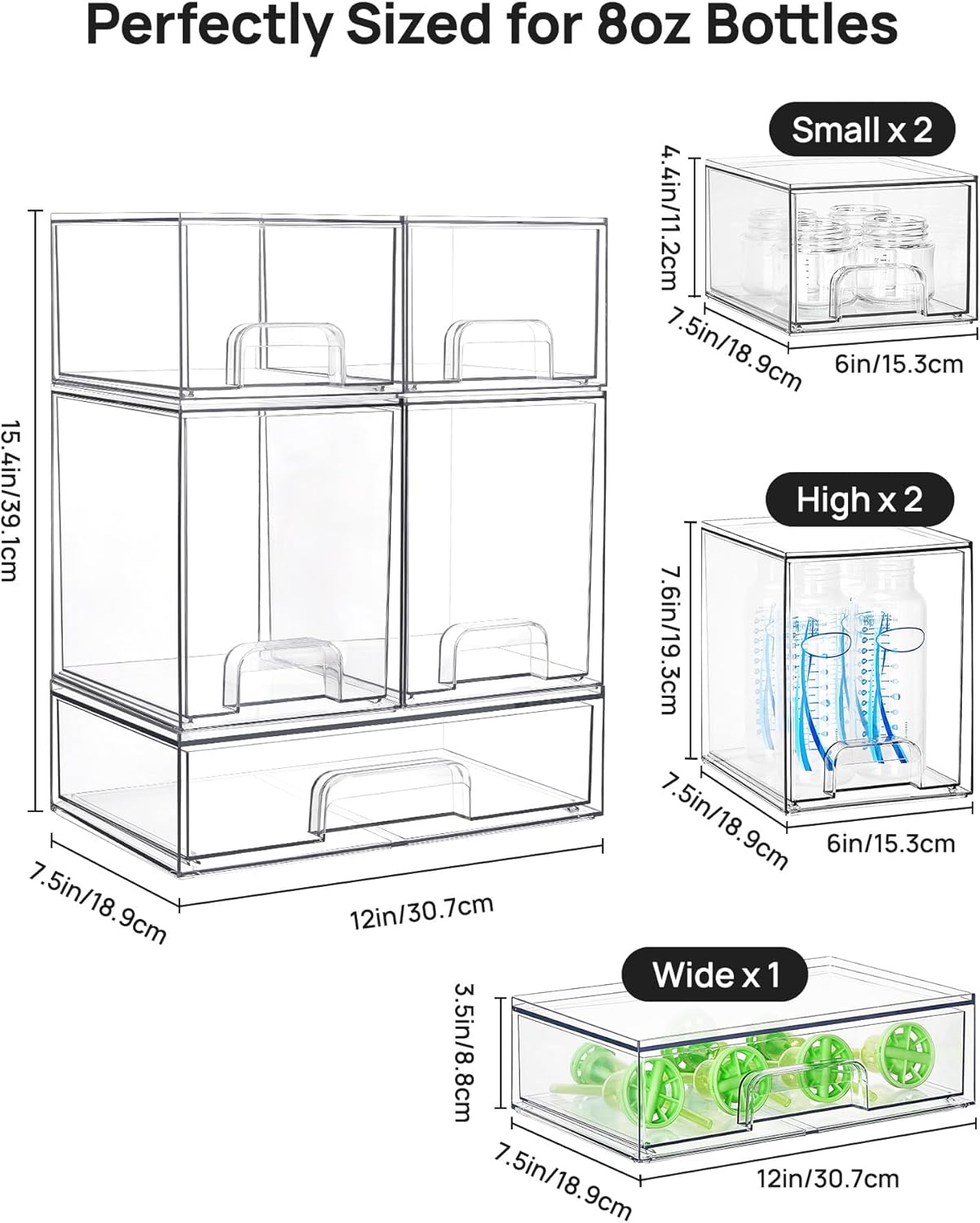 Vtopmart 5 Pack Clear Small Stackable Storage Drawers, Acrylic Bathroom Makeup Organiser, Plastic Storage Box For Vanity, Under Sink, Kitchen Cupboard, Pantry, Home Organization