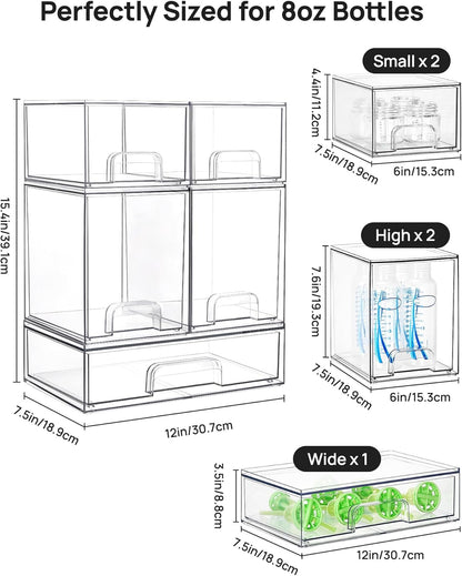 Vtopmart 5 Pack Clear Small Stackable Storage Drawers, Acrylic Bathroom Makeup Organiser, Plastic Storage Box For Vanity, Under Sink, Kitchen Cupboard, Pantry, Home Organization