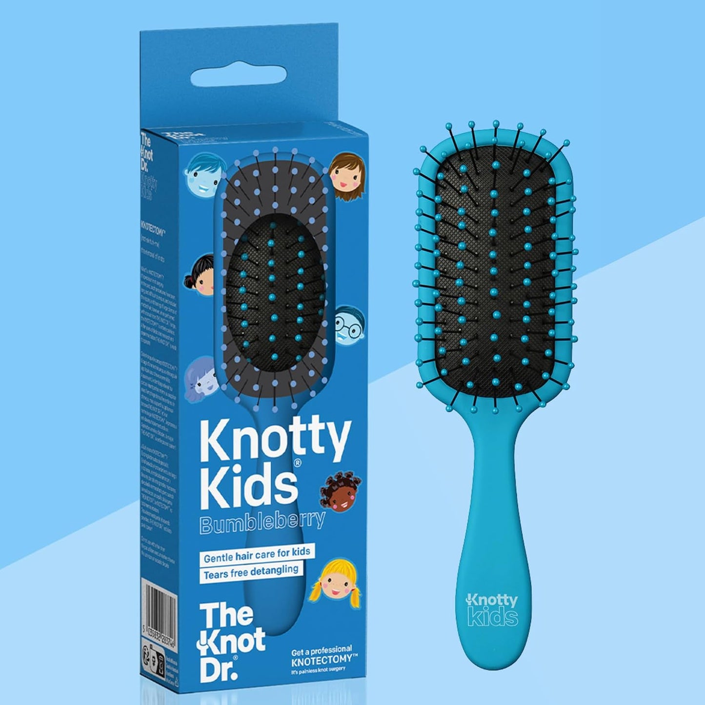 The Knot Dr. Toddler Hair Brush | Detangling Brush for Curly, Thick or Straight Hair | FLEXALITE™ Bristles Help Reduce Breakage &amp; Tangles, Knotty Kids, Bumbleberry Blue