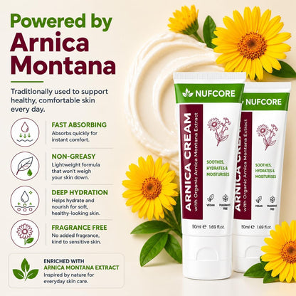 Arnica Cream – 2 x 50ml Twin Pack | Organic Arnica Montana Extract, Almond Oil &amp; Cocoa Butter | Fast Absorbing, Soothing &amp; Moisturising