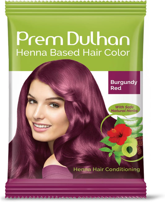 Prem Dulhan Burgundy Red Henna-Based Hair Color (0.52 Ounce) for Vibrant &amp; Long Lasting Results, Burgundy Red Shade, Ammonia-Free &amp; PPD-Free Coloring, Sachets (300 g/ 10.58 Ounce (Pack of 20))