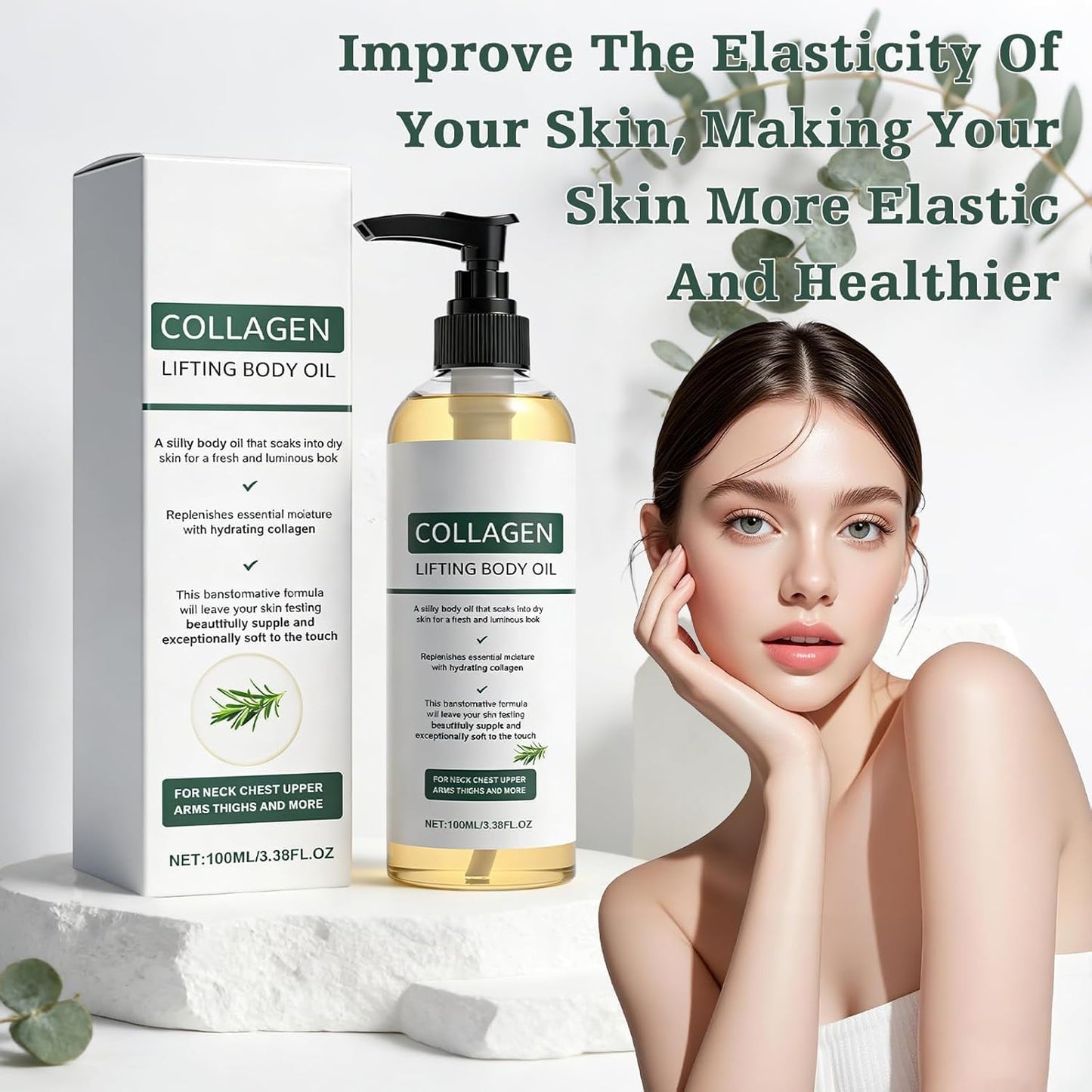 Collagen Lifting Body Oil, Collagen Oil For Skin Tightening, Collagen Hydrating Body Oil with Rosemary, Firming Body Oils for Neck Chest Arms Legs Stomach, Moisturizes &amp; Smoother Skin 100ml