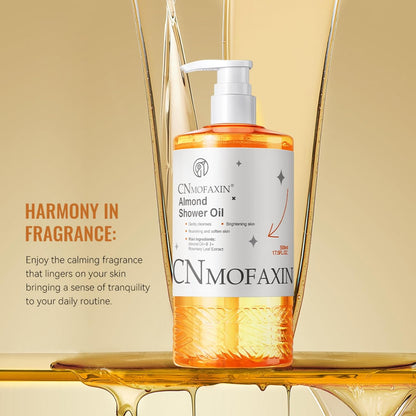 Almond Shower Oil Body Wash 500ml - Moisturising &amp; Softening Body Cleanser with Vitamin B3, Rosemary &amp; Lavender - Gentle Shower Gel for Smooth, Radiant &amp; Healthy Looking Skin