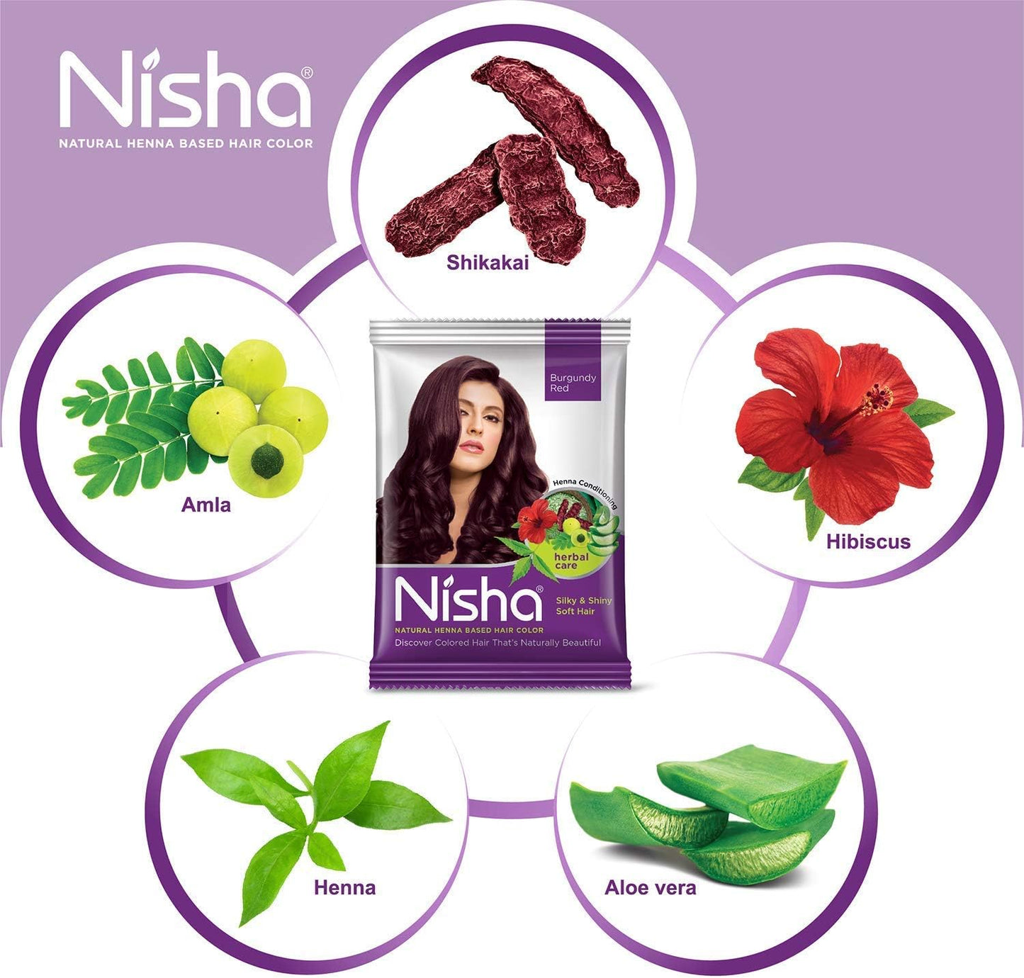 Nisha Natural Henna Based Hair Color Powder 15gm Burgundy Red (Pack of 6)