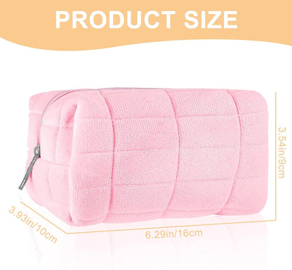 Sibba Makeup Bag Small Zippered Toiletry Organizer Make Up Travel Traveling Cosmetic Storage Case Skincare Cute Fluffy Polyester Purse Brush Set Pouch Daily Essentials Bathroom Display Womens