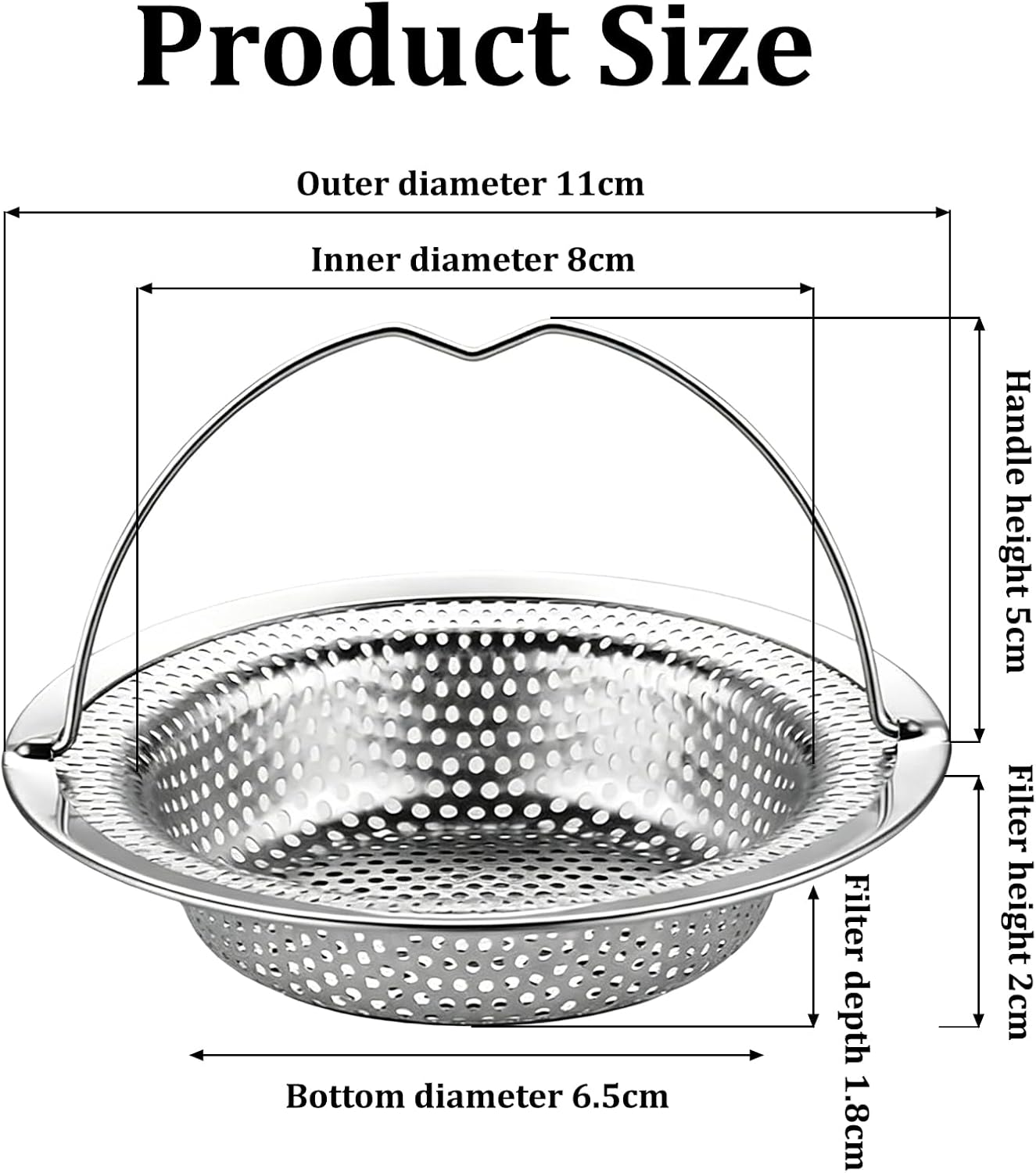 2 Pack Kitchen Sink Strainer, Sink Plug Strainer with Handle, sink Food Catcher, Shower Hair Catcher, Anti-Clogging, Outer Diameter 11cm, Inner Diameter 8cm, Height 2cm