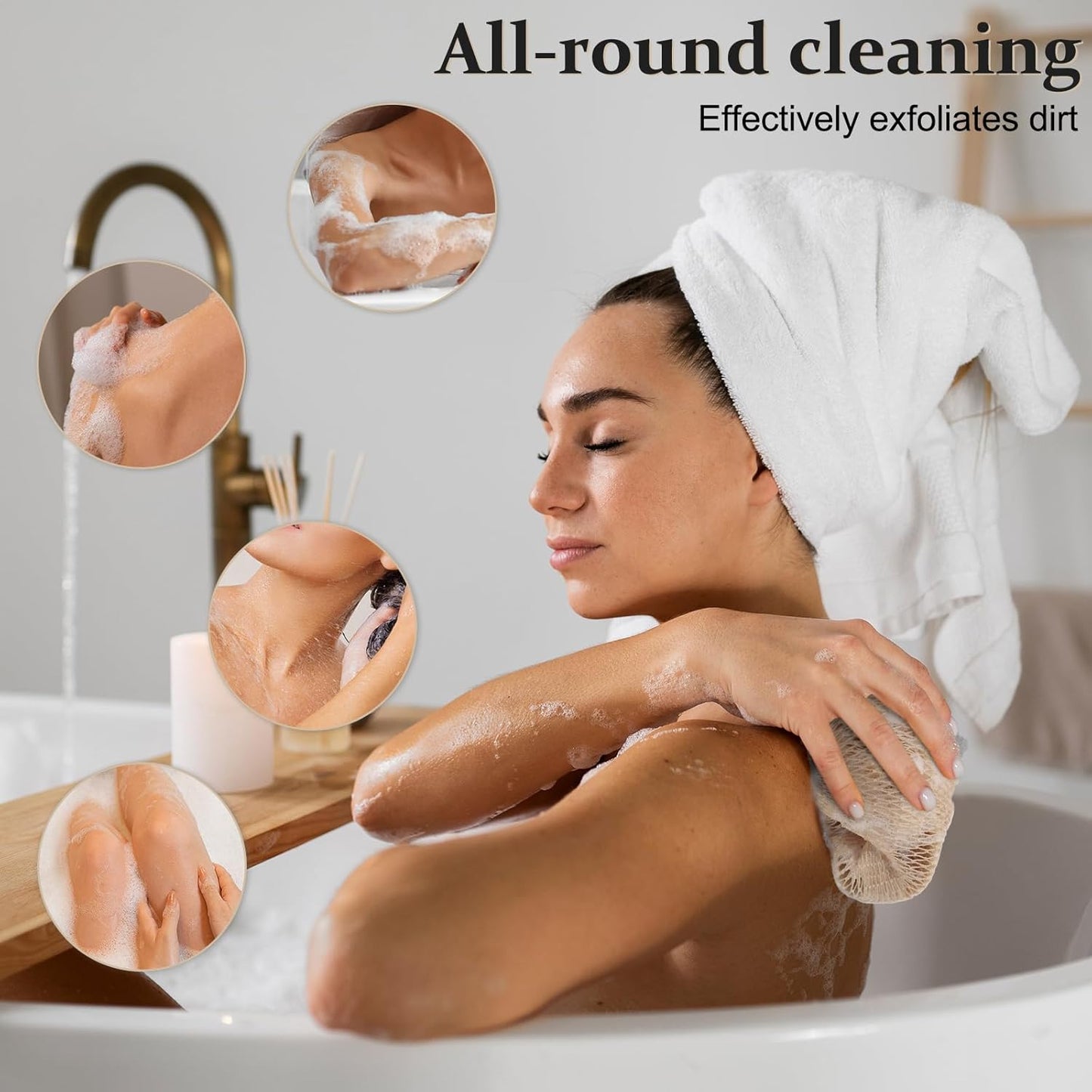 1 Pack African Net Sponge Authentic with Knots, Colourfast Exfoliating Body and Back Scrubber Set, Extra Long Quick-Dry Shower Nets with Thick Ropes, Gift Box