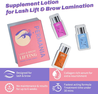 PERMANIA Lash Lift Lotion, Lash Lift Solution 3 pack Include Step 1&amp;2&amp;3, Eyelash Lift Refill for Salon Use, Brow Lamination at Home, 15 Pcs Sachets | Safe Formula (Only Lotion Include)