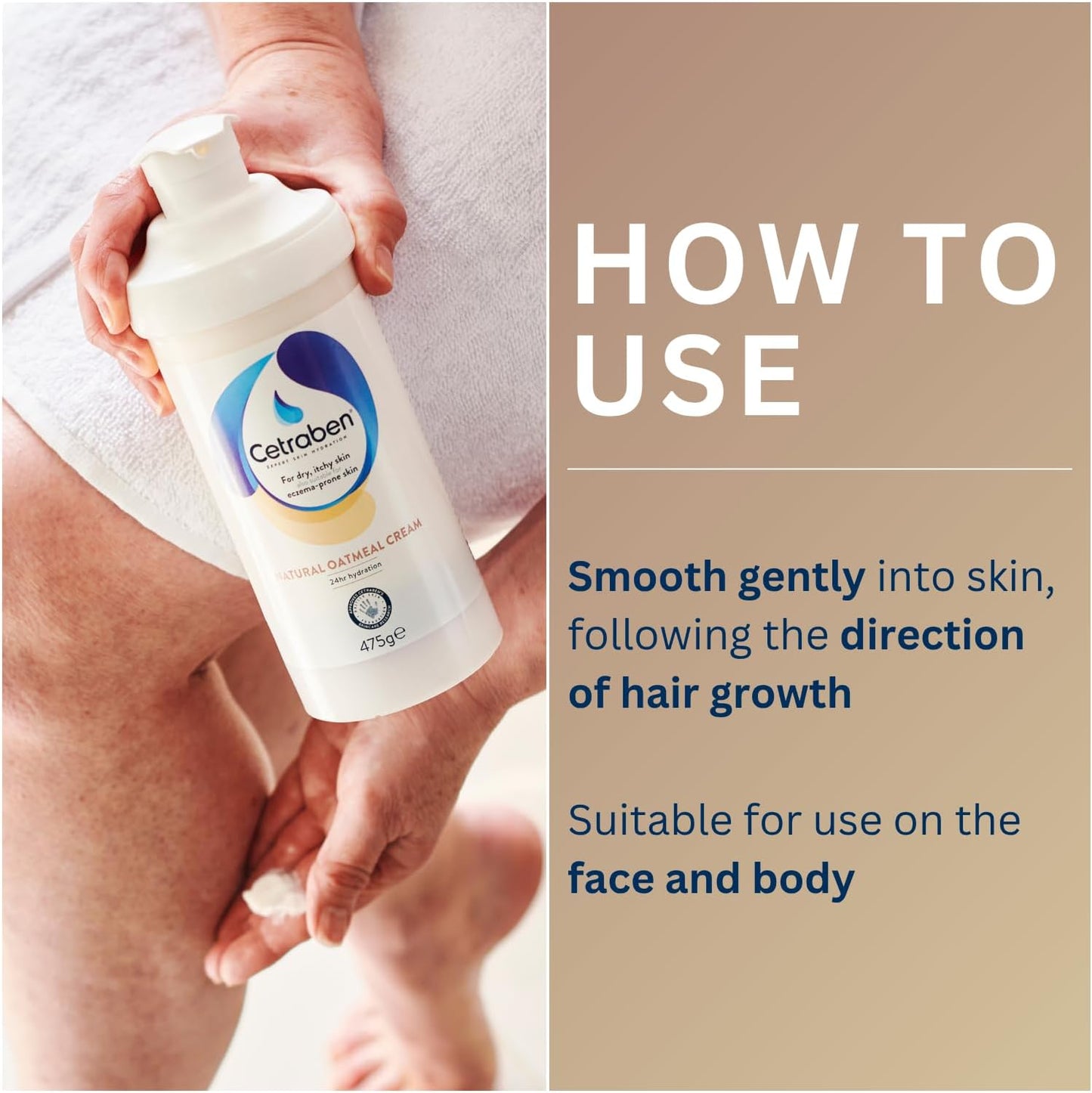 Cetraben Natural Oatmeal Cream, For Dry, Sensitive &amp; Eczema-Prone Skin, Provides 24 Hour Hydration, Soothing, Lightweight and Quick Drying, For Daily use on the Body and Face, 1 x 475g
