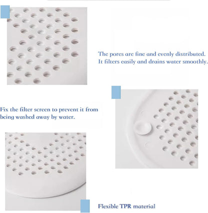 Silicone Drain Protector with Sucker - 4 Pcs | Drain Cover Hair/Food Catcher with Sucker for Bathroom, Kitchen, Shower, Sink Strainer Drain Protector hair catcher (White + Grey)