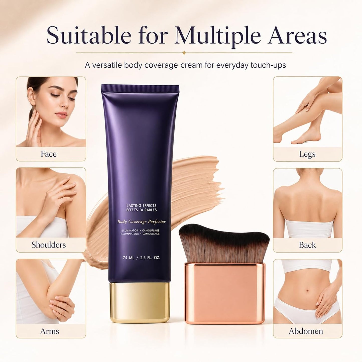 All in One Body Coverage Perfector - Leg Makeup Waterproof No Transfer - Body Concealer Cream and Brush for Legs, Arms Buildable Coverage, Visible Veins &amp; Tattoo Cover Up, Even Skin Tone