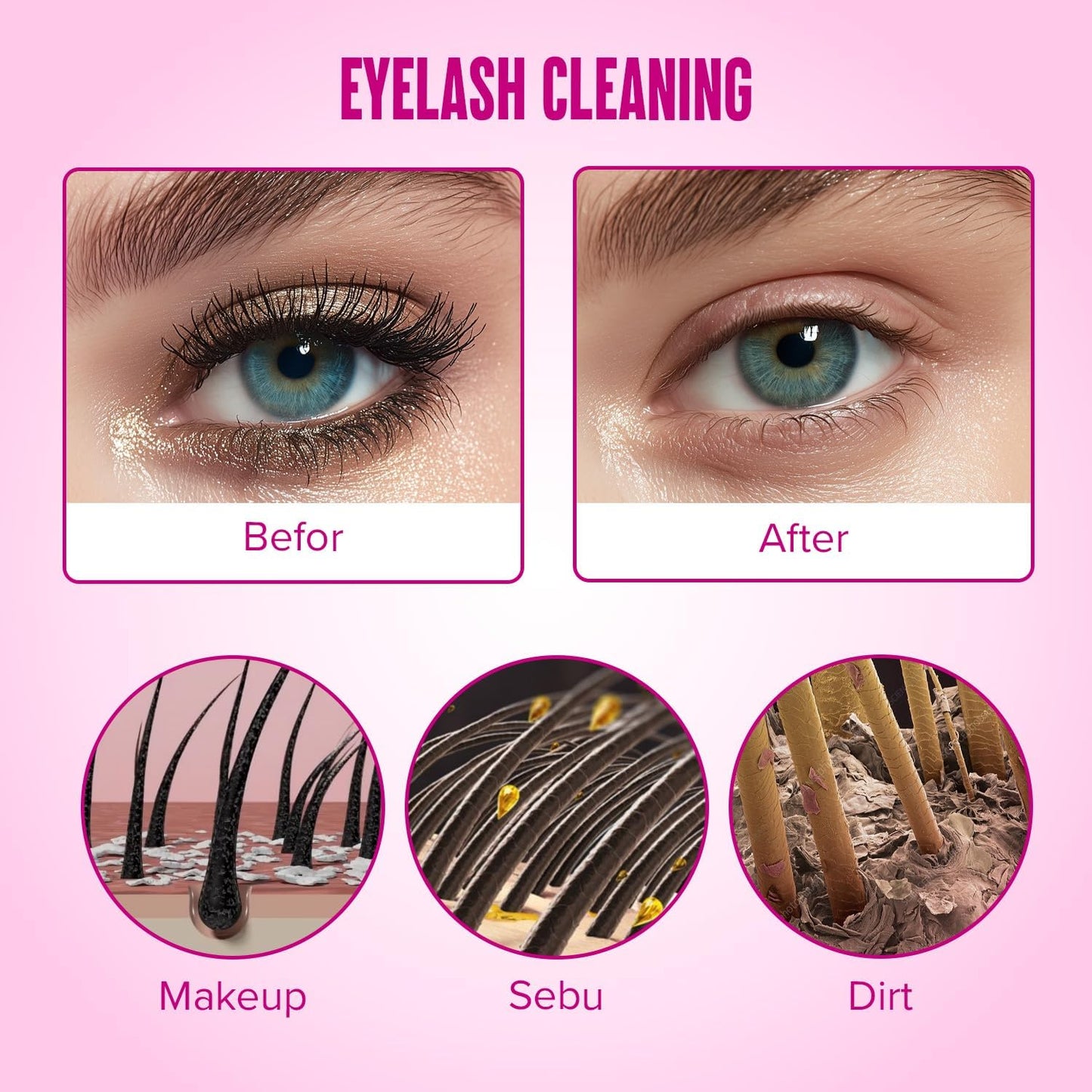 Lash Shampoo 50ml Kit by STACY LASH Foaming Cleanser with Eye Lash Spoolies &amp; Rinse Bottle &amp; Cleansing Pad &amp; Brush for Eyelash Extensions &amp; Clusters &amp; Natural Eyelashes