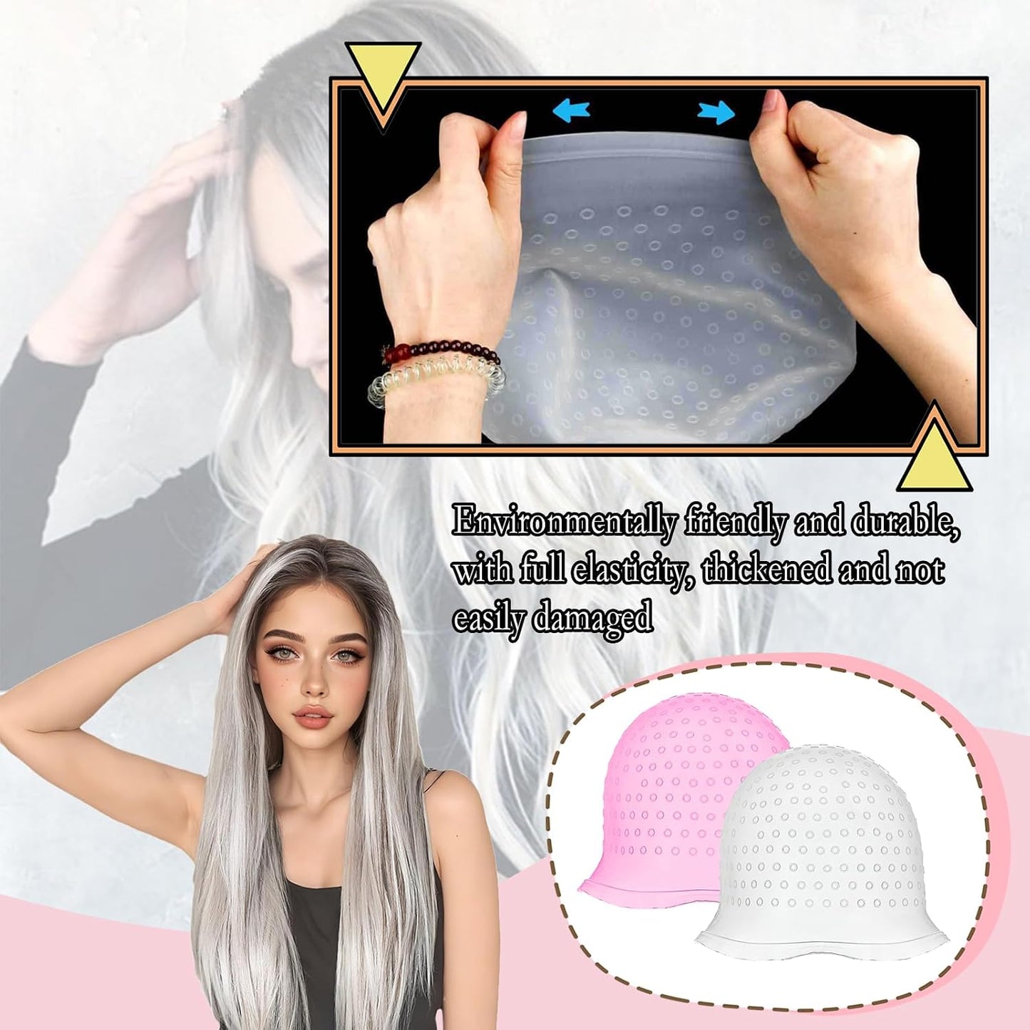 6 Pcs of Highlighting Cap, Highlighting Kit with Hook and Coloring Brush, Hair Highlighting Kit, Reusable Silicone Hat for Beauty Salons, Suitable for Men and Women'S Hair Dyeing with Highlighting Cap
