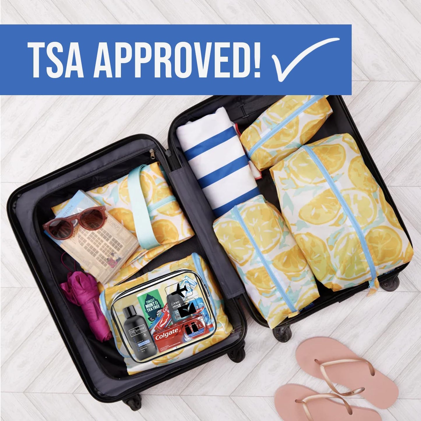 Men’s Travel Toiletries Set– Airport Security Approved, Clear Travel Bag, Shampoo, Shower Gel, Anti-Perspirant Roll On Deodorant, Toothpaste, Mouthwash, Foldable Toothbrush. Perfect For Holidays