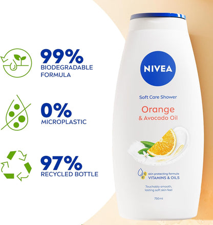 NIVEA Orange &amp; Avocado Shower Cream (750ml), Moisturising Shower Gel with Avocado Oil, Luxurious Body Wash for Women with Vitamin C, E