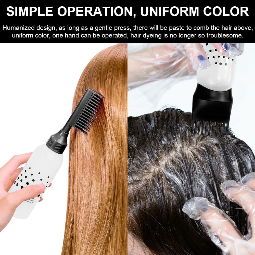 Hair Oil Applicator Bottle, 3pcs Root Comb Applicator Bottle with 1 Hair Massager, Scalp oil Applicator with Graduated Scale for Salon Home DIY