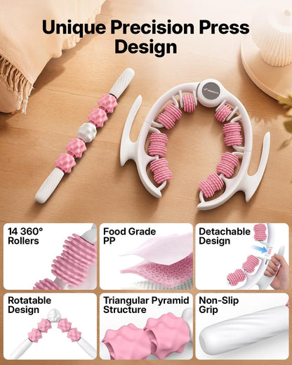 MERACH Cellulite Massager Tool - Anti Cellulite Massager 14 360° Rollers Detachable, Lymphatic Drainage Massager for Thighs Neck Buttocks &amp; Body Sculpting Massage Roller Massage Stick