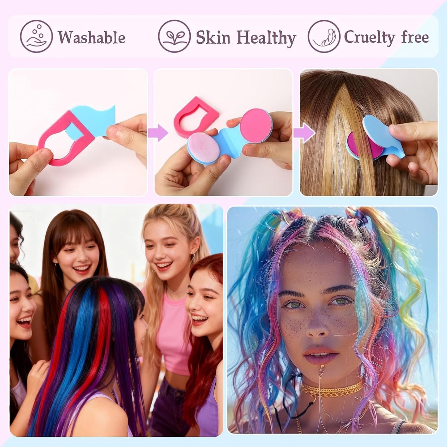 Hair Chalk 3 Color,Red Blue Purple Temporary Hair Dye Powder, Coloured Hair Spray Wash Out Hair Coloring Gifts for Birthday Party, Christmas, Cosplay