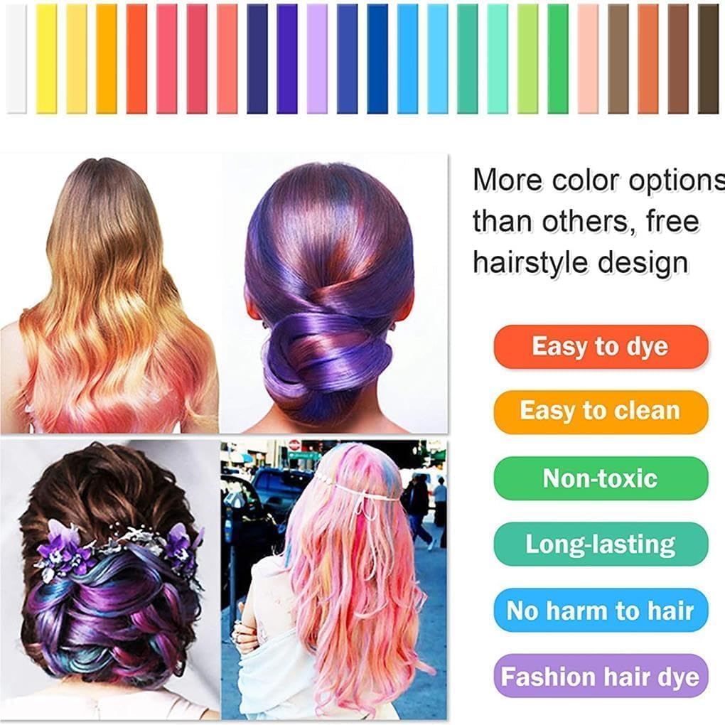 24 Hair Chalk Temporary Hair Dye Colour Soft Pastels Salon Kit