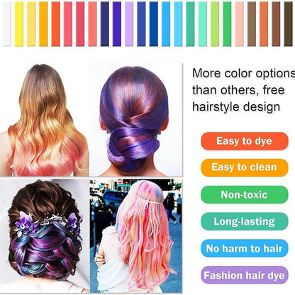 Hair Chalk, 24-Color Set Non-Toxic Temporary Hair Dye Pastels for Women, Girls, Kids, Teens, and Adults - Easy to Apply, Washable, Vibrant, and Safe Hair Coloring Solution H&amp;Q
