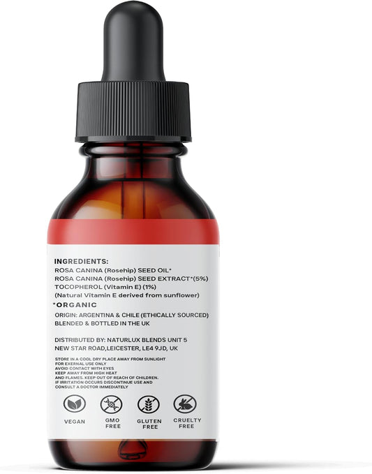 Organic Rosehip Oil For Face | 100% Pure &amp; Natural 50 ML | Cold-Pressed Rosehip Seed Oil With 5% Rosehip C02 Extract &amp; Vitamin E | Concentrated Blend 50 ML