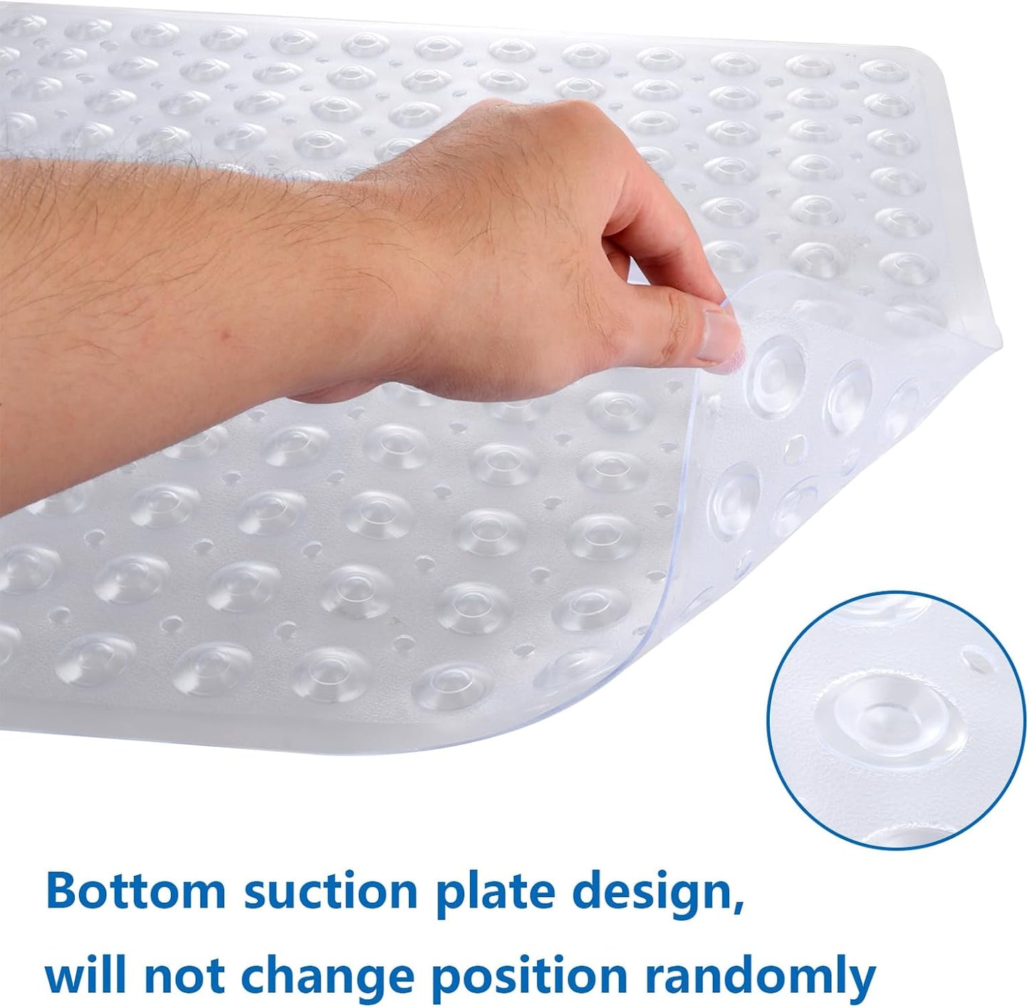 ASelected Shower Mat,53X53 Cm Square Shower Mat,Non Slip Square Bath Mat With Anti-Slip Suction Cup and Drain Holes (Clear)