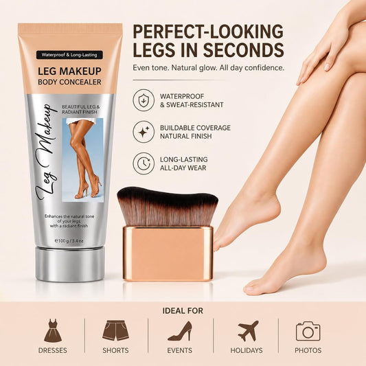 Body Concealer for Legs with Brush, 100g Waterproof Leg Makeup Cream, Buildable Coverage for Visible Veins, Scars, Tattoos &amp; Smooth Radiant Natural-Look Finish for Dresses and Shorts
