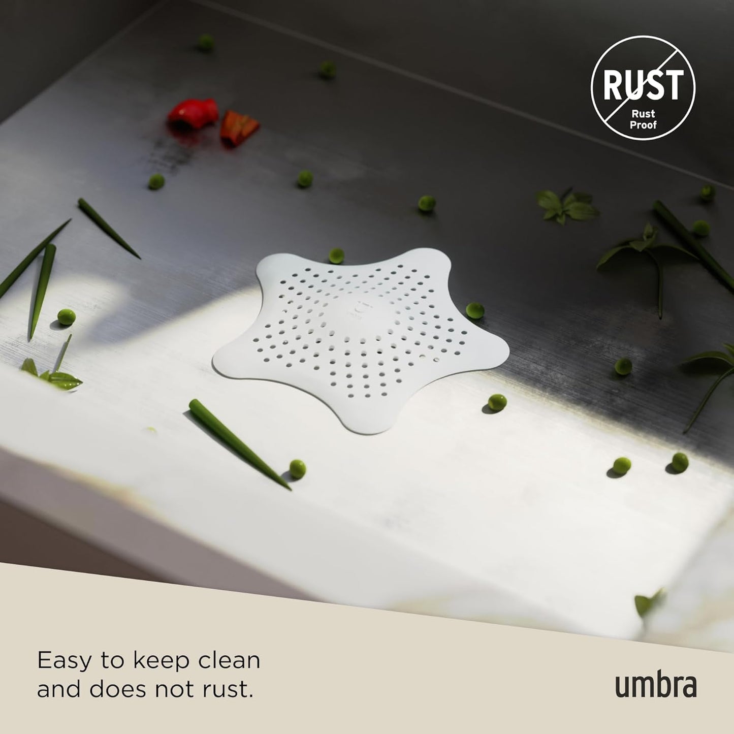 Umbra Starfish Hair Catcher, Fun Drain Cover Fits Most Standard Tub and Shower Drains, 6" Diameter, White