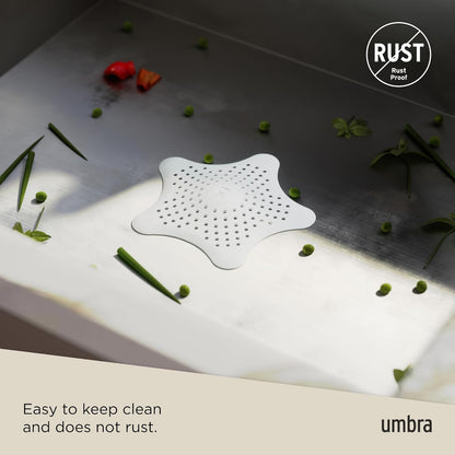 Umbra Starfish Hair Catcher, Fun Drain Cover Fits Most Standard Tub and Shower Drains, 6" Diameter, White