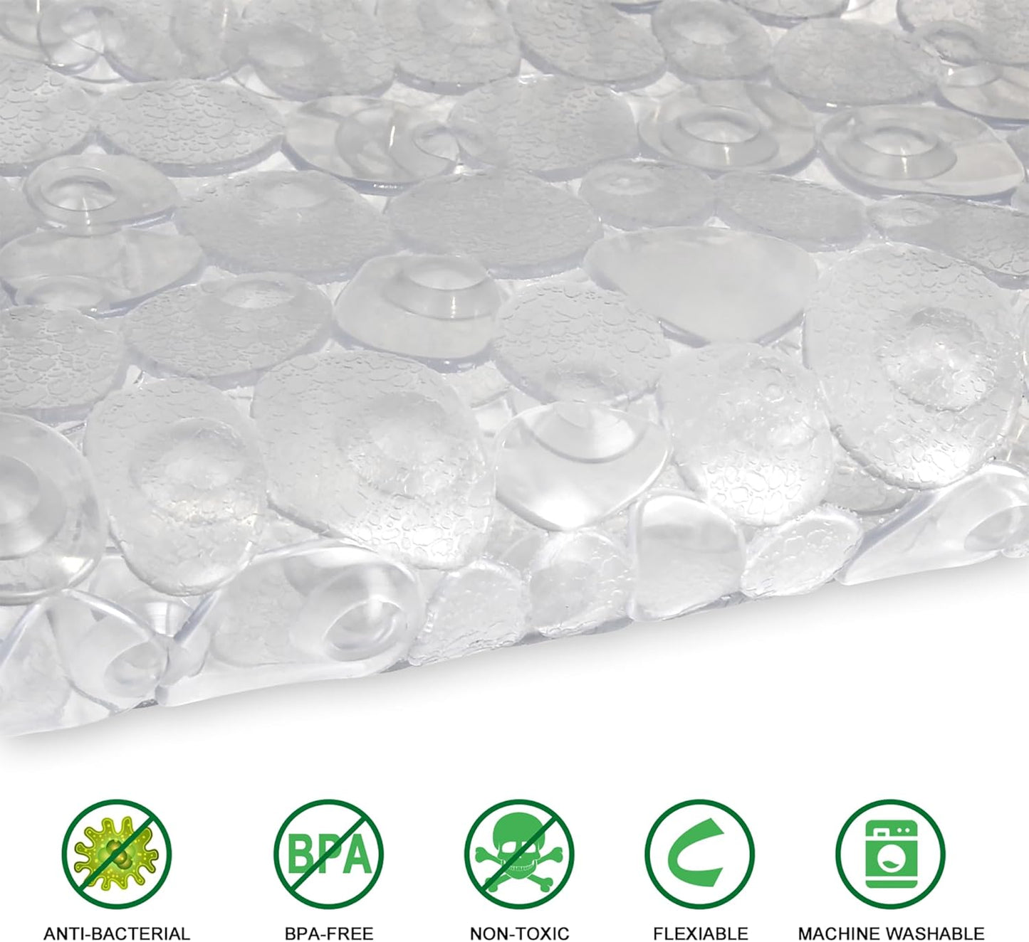 WELTRXE Non Slip Bath Mats for Inside Bath, 69 x 36 cm Clear Pebble Bath Mat Non Slip Anti Mould, Anti Slip Shower Mat, Flexible Oval PVC Bathtub Mat with Suction Cups &amp; Drain Holes, Machine Washable