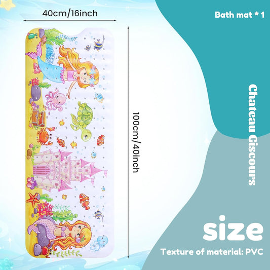 Kids Bath Mat Non Slip Shower Mat, 100x40cm Extra Long Cartoon Baby Bathtub Mats Anti Mould Shower Tub Mats with Suction Cups Machine Washable Bathtub Pad for Baby Children Elderly(Style2)