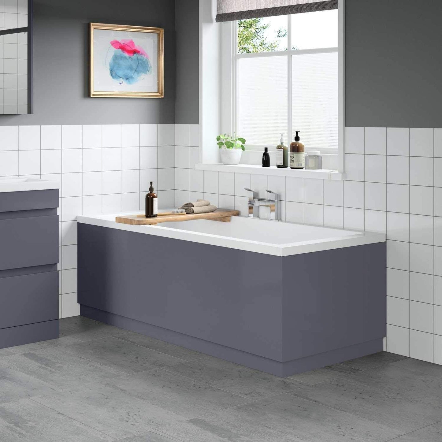 Modern Bathroom 700mm End Bath Panel 18mm MDF Grey Gloss Wooden Plinth Easy Cut
