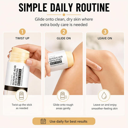 Glycolic Acid Exfoliating Body Stick, Glycolic Acid Stick, Body Exfoliator - Shea Butter Body Care Balm for Rough, Dry, Uneven Texture - Lightweight Non-Greasy Care for Underarms,Elbows, Knees 40g