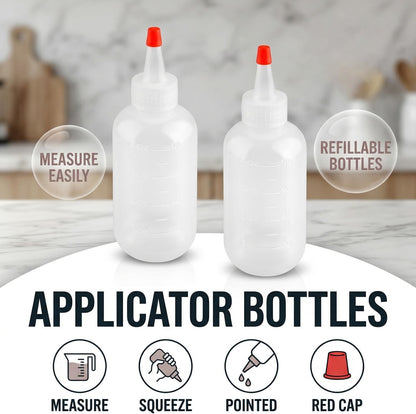 2PCS 120ml Squeeze Applicator Bottles with Red Pointed Tip &amp; Graduated Scale, Reusable Translucent PE Plastic Liquid Dispensers for Hair Dye, Shampoo, Conditioners, Travel &amp; DIY Crafts