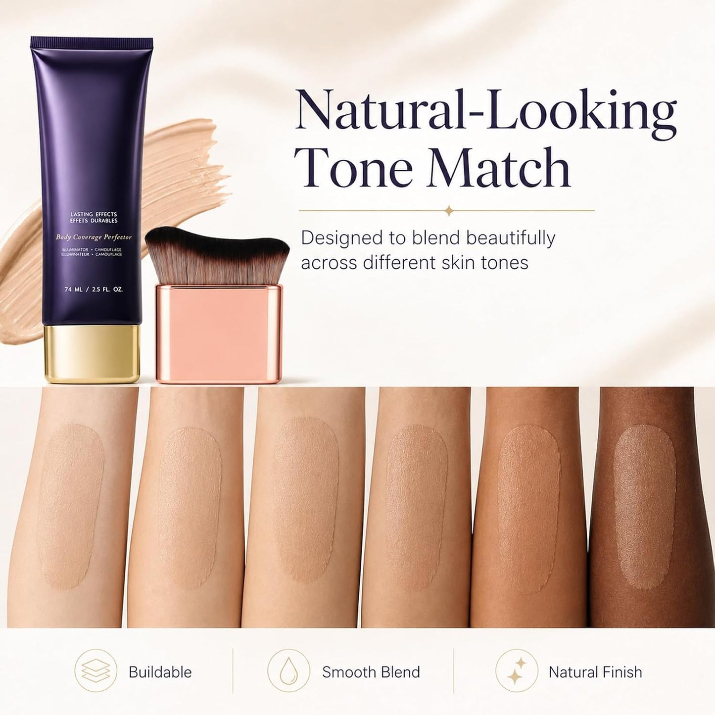 All in One Body Coverage Perfector - Leg Makeup Waterproof No Transfer - Body Concealer Cream and Brush for Legs, Arms Buildable Coverage, Visible Veins &amp; Tattoo Cover Up, Even Skin Tone