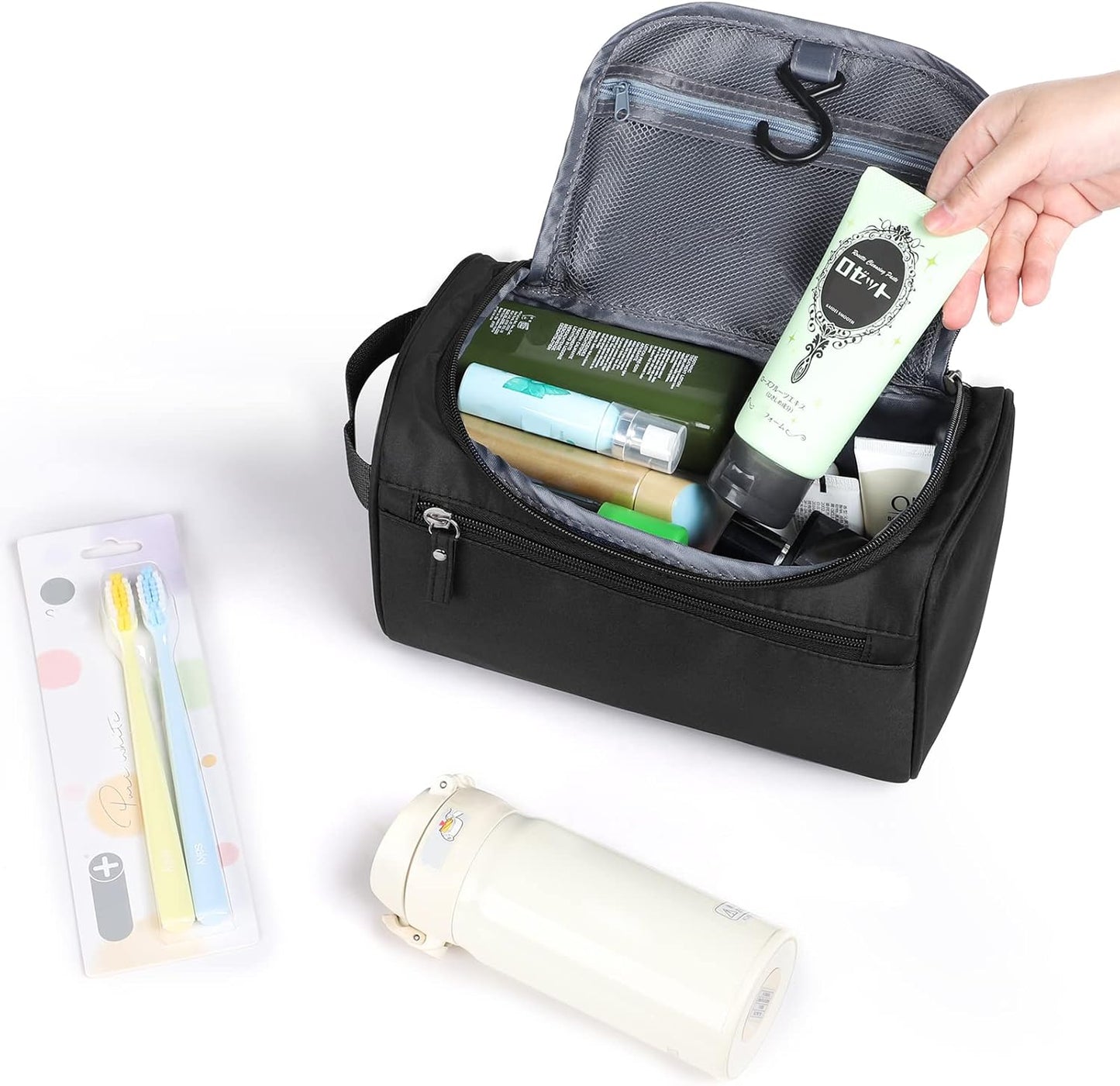 Toiletry Bag, Etercycle Hanging Wash Bag Travel Toiletry Bag Waterproof Bathroom Bag for Men and Women Travel Toiletry Makeup Organizer (Black)