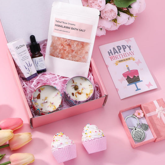 Birthday Pamper Gifts for Women, Happy Birthday Hampers Gift Box for Her, Female Relaxation Self Care Package Birthday Presents for Women Best Friends, Mum, Sister, Auntie, Birthday Basket Gift Ideas