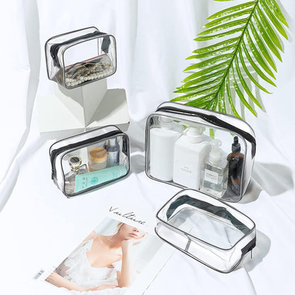 Aucuu 4-Pack Clear Wash &amp; Makeup Bags TSA Approved Makeup Bags, PVC Waterproof Travel Wash Bags for Family, Men, Women (Largea, Medium, Small, Minimum)