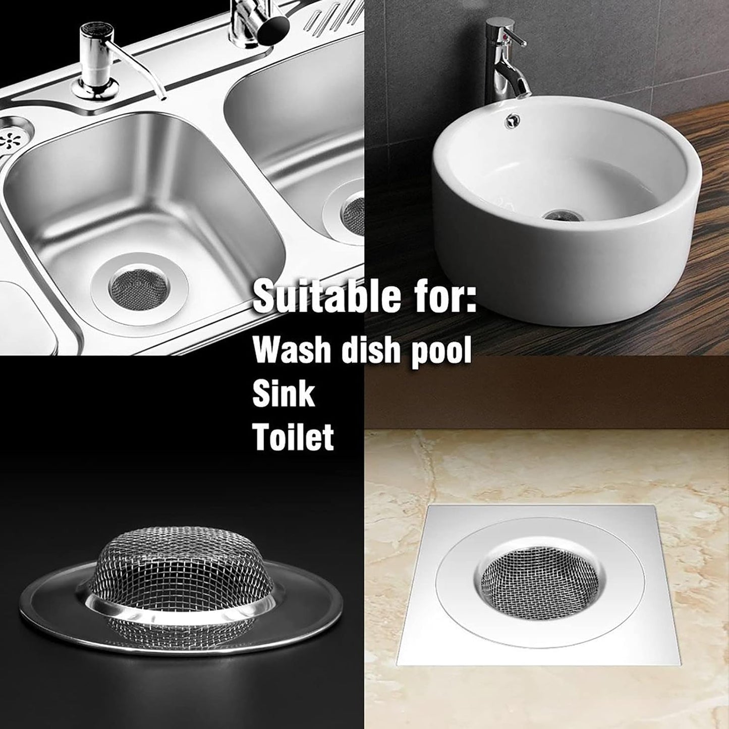 2 PCS Kitchen Sink Strainer,7.8 CM Stainless Steel Drain Strainer,Bathroom Shower Hair Filter Catcher,Prevent Clogging,Fine Mesh for Bathtub, Wash Basin,Kitchen Sink, Bathroom