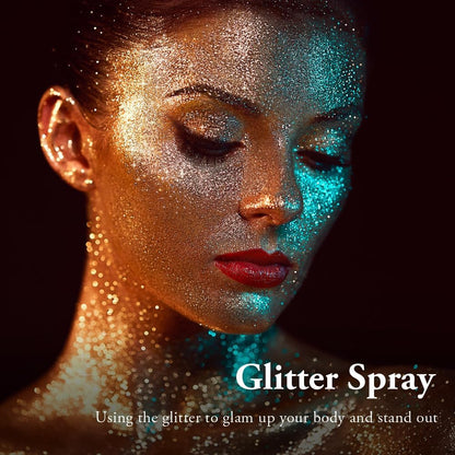 AOOWU Glitter Spray - Shiny Body &amp; Face Highlighter, Shimmer Sparkle Pearl Powder Makeup for Body, Hair, Clothing - Colorful Silver