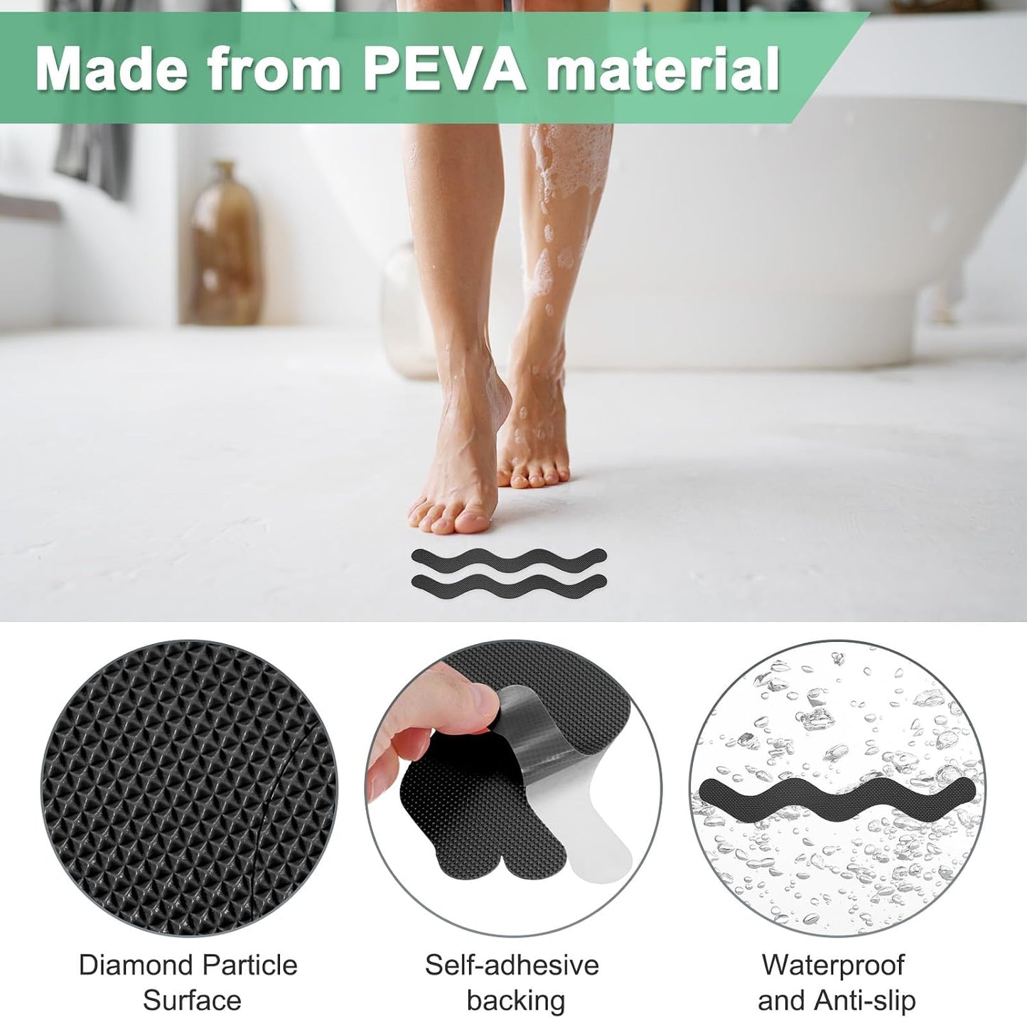 M METERXITY 24 PCS Anti Slip Shower Stickers Black S Bathtub Non-Slip Stickers Safety Bathtub Strips Adhesive Decals with Scraper for Shower/BathTub/Stairs Steps/Floor/Ladders