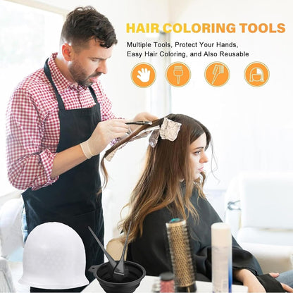 6Pcs Highlight Cap Kit, Silicone Highlight Hair Cap(Need to Punch Holes by Yourself), Folding Hair Dye Bowl with Hair Coloring Brushes and Needle, Highlighting Cap for Dyeing Hair Salon Home Use