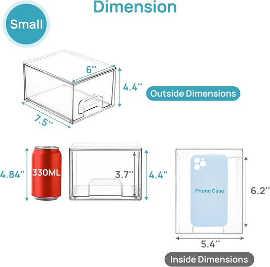 Vtopmart 4 Pack Clear Makeup Organiser, Acrylic Small Stackable Storage Drawers, Plastic Storage Box For Vanity, Bathroom, Under Sink, Kitchen Cupboard, Pantry, Home Organization