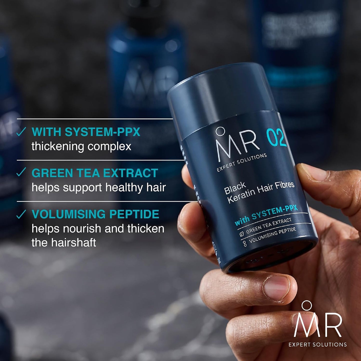 MR Hair Fibres Black 15g – Thinning Hair Concealer for Men, Instant Thickening Powder for Bald Patches, Natural Fuller Look, Keratin Formula, Paraben Free