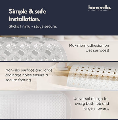 Bathtub Mat Non Slip Anti Mould 88x39cm - homerella® Shower Mat Machine Washable &amp; BPA free, Shower Mat Non Slip Anti Mould, Anti Slip Bath Mat, Shower Mats for Inside Shower and Tub