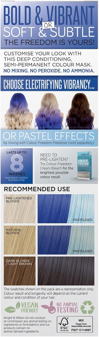 Knight &amp; Wilson Colour-Freedom 150ml Truly Blue Semi-Permanent Hair Colour - Ultra-Vibrant Vegan Friendly Colour Mask with Shine Booster Complex - Ammonia Free Colour Lasts Up To 6-10 Washes